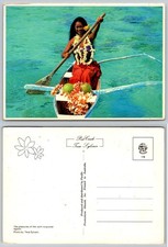 Vintage Hawaii Postcard Woman Outrigger Canoe Turquoise Lagoon Teva Sylvain picture