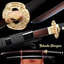 HandForged red sanmai Blade Japanese Katana brass Tsuba Sword black saya sharp picture