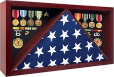 Large Military Shadow Box - Solid Wood Flag Case for 5' X 9.5' American Veteran picture