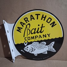 Marathon Bait Company Porcelain Enamel Sign  19.5 x 17 Inches 2 Sided picture