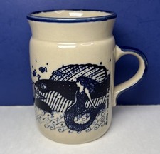 Vintage Taylor & Ng 1976 Mermaid Whale Butterfly Coffee Mug Blue Glaze RARE picture