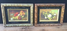 Vintage Framed Painted Floral Art Set Of 2 picture