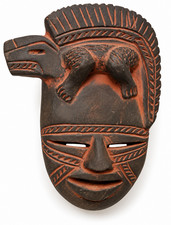 Vintage African Terracotta Mask – Handcrafted Folk Art Tribal Style Face Wall De picture
