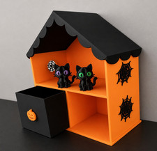 Halloween Spooky Doll House, Playhouse.  Two Cat Figurines. picture