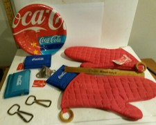 Coke Coca Cola wallet coin purse oven mitts plates ruler bottle openers lot VINT picture