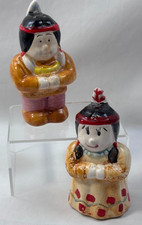 (4A) Vtg. Native American Pilgrim Boy & Girl Thanksgiving Salt & Pepper Shakers picture