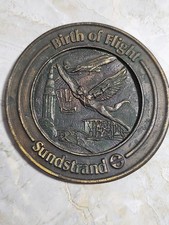 2 Vintage Sundstrand “Birth of Flight” Bronze Metal Coaster Plaque Aviation picture