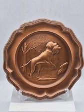 Albert Gilles Hunting Dog Scene Copper Relief  Plate Embossed  Signed 9 inches picture