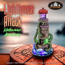 FG Square Lighthouse Attack Kraken Theme Spooky Halloween Village Decor 6x6x12