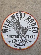 VINTAGE WILD WEST RODEO HOUSTON PORCELAIN SIGN DANCE CLUB HONKY TONK RODEO 12