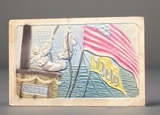 Fourth Of July Flag Airbrushed Embossed Burlington Antique Patriotic Postcard picture
