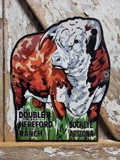VINTAGE RANCH PORCELAIN SIGN OLD DOUBLE B HEREFORD CATTLE FARM COWBOY ARIZONA picture