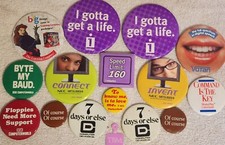 Vintage Pinback Button Lot 16 Computer World Software Advertising Humor IBM NEC picture