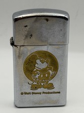 Vintage 1972 Walt Disney Mickey Mouse High Polish Chrome Slim Zippo Lighter picture