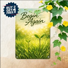 Sprouts Begin Again Quote Sign Metal Tin Sign Motivational Decor Plaque picture