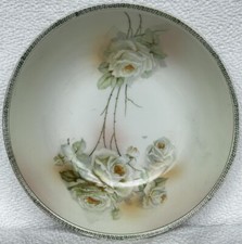 Antique White Roses Serving Bowl Three Crown Pottery Unger & Schlilde 1906-1916 picture