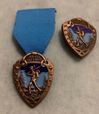 Norway Foot March (Marsjmerket) Badge + Medal 1 1/2 Inch  (Bronze) Set Rare. picture