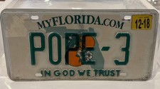 Exp Florida Personalized Vanity License Plate Tag Pope - 3 Catholic Church Sign picture