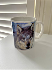 Vintage Defenders of Wildlife WHITE WOLF IN SNOW Ceramic Mug Cup Coffee Tea picture