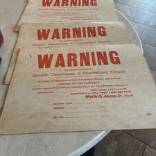 Old 1970 Warning Die Cut Cardboard Signs Lot of 3Vintage Advertising Portland Me picture