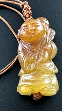 Vintage Asian Necklace Laughing Buddha Chinese Talisman Necklace Good Luck #464 picture