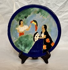 Rare San Jose Mission Pottery 8.25” Plate Senoritas With Parrot Very Colorful picture