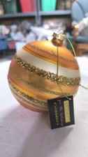 Shavel Home Gold Glitter Stripe Round Collectible Christmas Holiday Ornament picture
