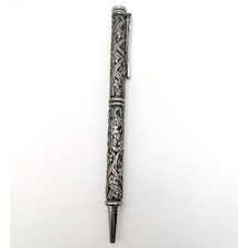 Vintage Silverplate Floral Ballpoint Pen - Needs New Ink - Made in Taiwan picture