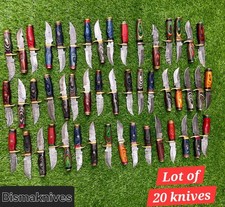 Lot of 20 HANDMADE DAMASCUS STEEL SKINNER CAMPING 6 IN KNIVES W SHEATH, WHOLESAL picture
