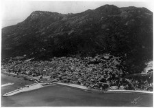 Aerial view,Cap Haitien,mountains,waterfronts,docks,piers,Haiti,E Peloux,1953 picture