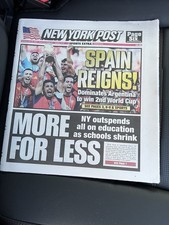 Spain Wins The World Cup 2026 Champions NY Post 7/20/2026 Newspaper picture
