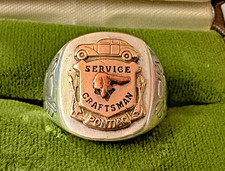 Vtg PONTIAC SERVICE CRAFTSMAN Mechanic AWARD RING; Chief's Head; 10K on Sterling picture