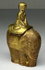 Vintage 19th Century Chinese Engraved Solid Brass Snuff Bottle Riding Elephant picture