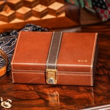 Luxurious Vintage Leather Mark Cross Men's Jewelry Box Ring Cufflinks picture