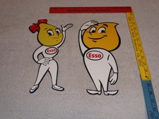 VINTAGE NOS ESSO OIL DROP BOY & GIRL LOT OF2 METAL GASOLINE OIL ADVERTISING SIGN picture