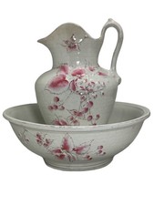 ATQ Royal Ironstone Warranted Chamber Pitcher & Wash Basin Porcelain 1894-1901 picture
