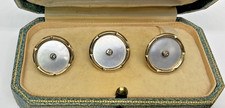 Antique 14K Solid Yellow Gold Lot of 3 Mother of Pearl &  Diamond Buttons 4.4 GR picture