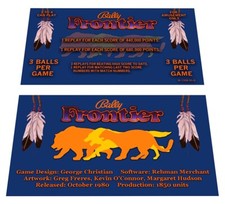 Bally Frontier Pinball Custom Apron Instruction Cards Hi Resolution picture