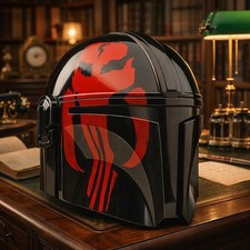 Red Black Sci-Fi Mandalorian-Style Helmet Wearable Cosplay Helmet Star Warrior picture