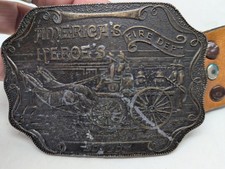 America's Heroes Fire Dept Leather Belt w/ Brass Buckle - Firefighting & Rescue picture