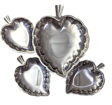 Vintage 1970s Stainless Steel Leaf Tray Trinket Snack Candy Nuts Dish Japan Set picture