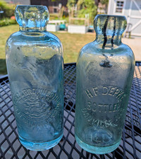 Pair Antique Hutchinson Soda Bottles Danville IL Depke/Leverenz & Brown 1890s picture