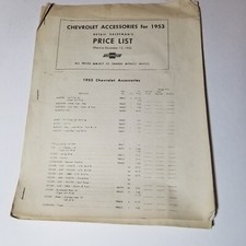 1953 Chevrolet Accessories Price List Chevy Brochure Retail Salesman's vtg picture