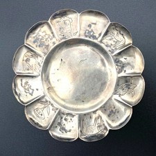 Vintage 950 Sterling Silver Elephant Cow Pig Flower Tray Plate picture