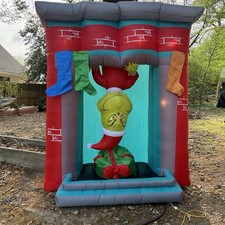 Gemmy 7' Animated Airblown Christmas Grinch Pops Out Of The Chimney Inflatable picture