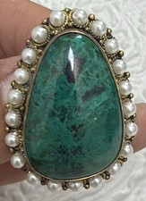Bezalel Yemenite Filigree Gilt Silver 925 Pendant Brooch Eilat Stone Pearls picture