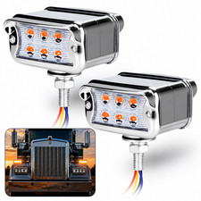 2Pc 12 LED Fender Lights Amber Red Dual Face Strobe Turn Signal Truck Clear Lens picture