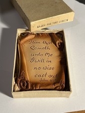 Vintage 1941 HA Larsen Religious Wall Plaque John 6:37 Oswego IL Original Box picture