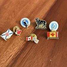 Vintage Canada Newfoundland Lapel Pin Lot of 7 Puffin Maple Leaf Flag Souvenir picture
