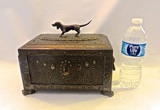 Antique Circa 1910 Hammered Iron Bronzed Document Box with Pointer Dog picture